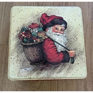 Vintage Potpourri Press Santa Claus Square Tin Box Christmas Decoration Napkins